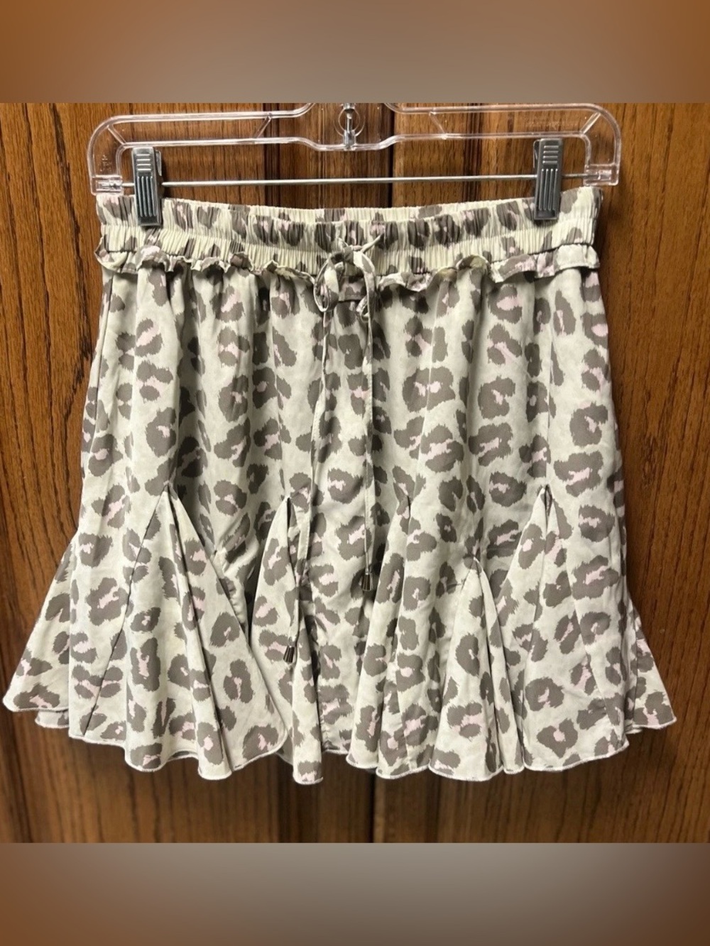 Entro Animal Print Skirt/Skort w/Drawstring Elastic Waist Flounce Ruffle Boho L